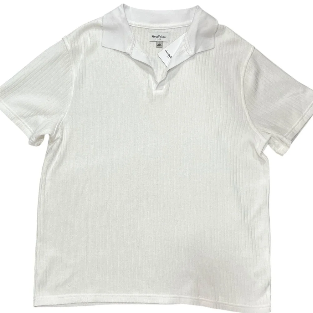 NWT Goodfellow Co Mens Textured Polo Shirt White Short Sleeve Casual Large A4 - Picture 2 of 4
